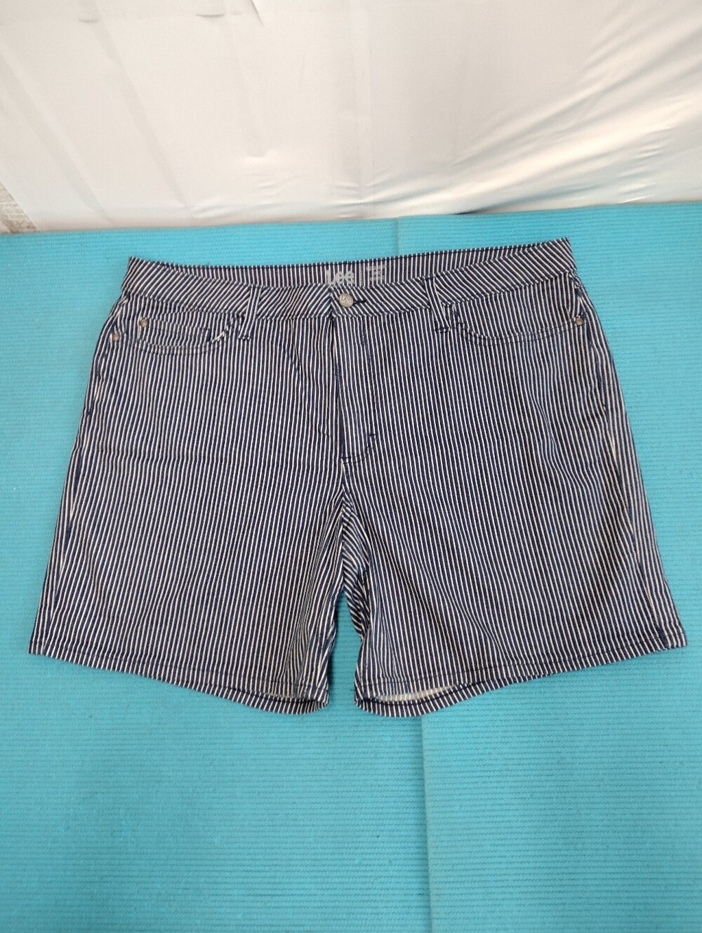 Lee Shorts Womens Denim Striped Regular Mid Rise 7" Inseam Stretch Navy - 20
